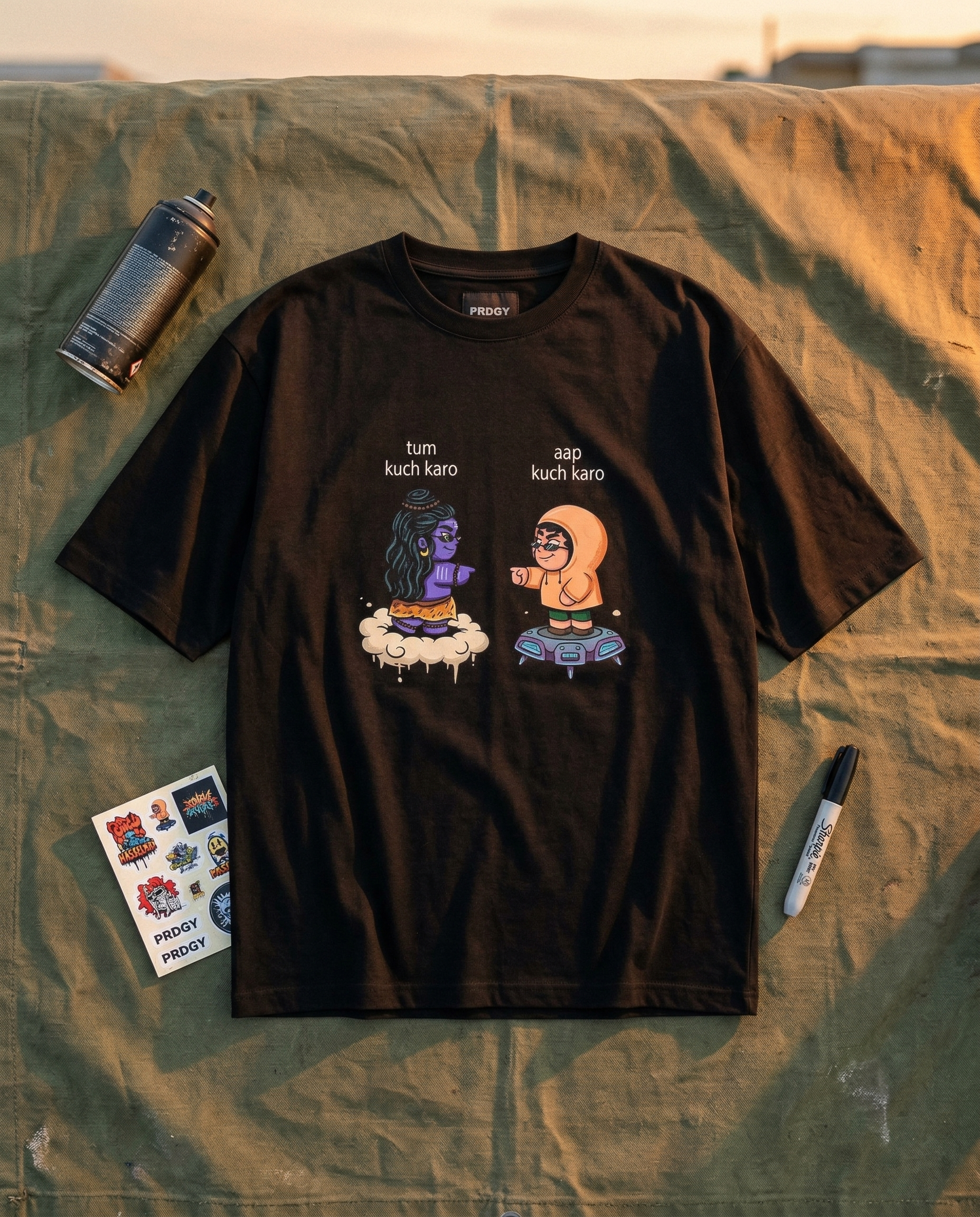 Flat lay — olive green canvas tarpaulin, creased