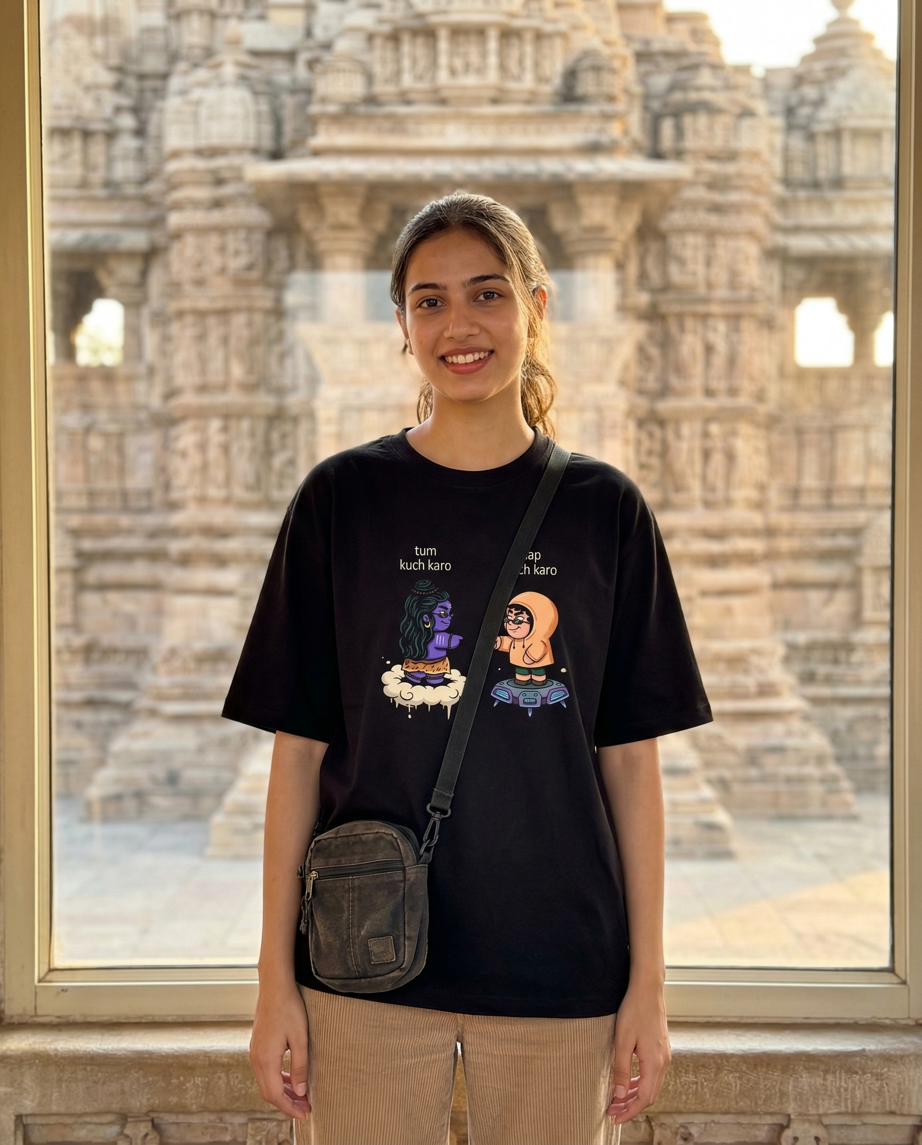 Street Life — Khajuraho temple exterior, intricate carvings, warm eve