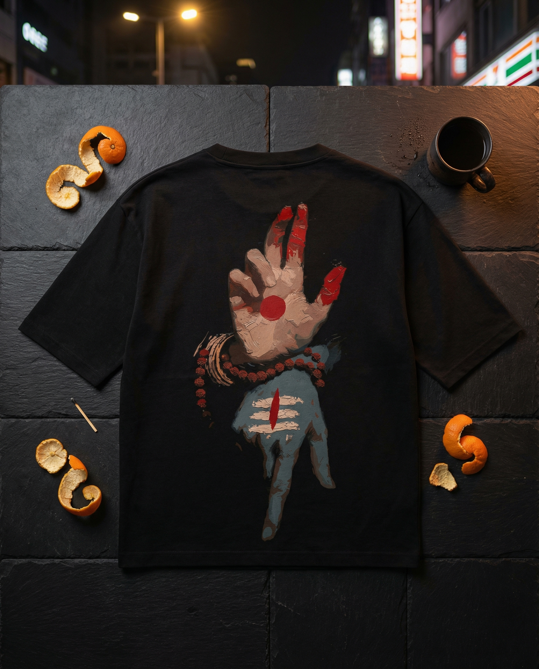 Flat lay — black slate tile, matte, smooth